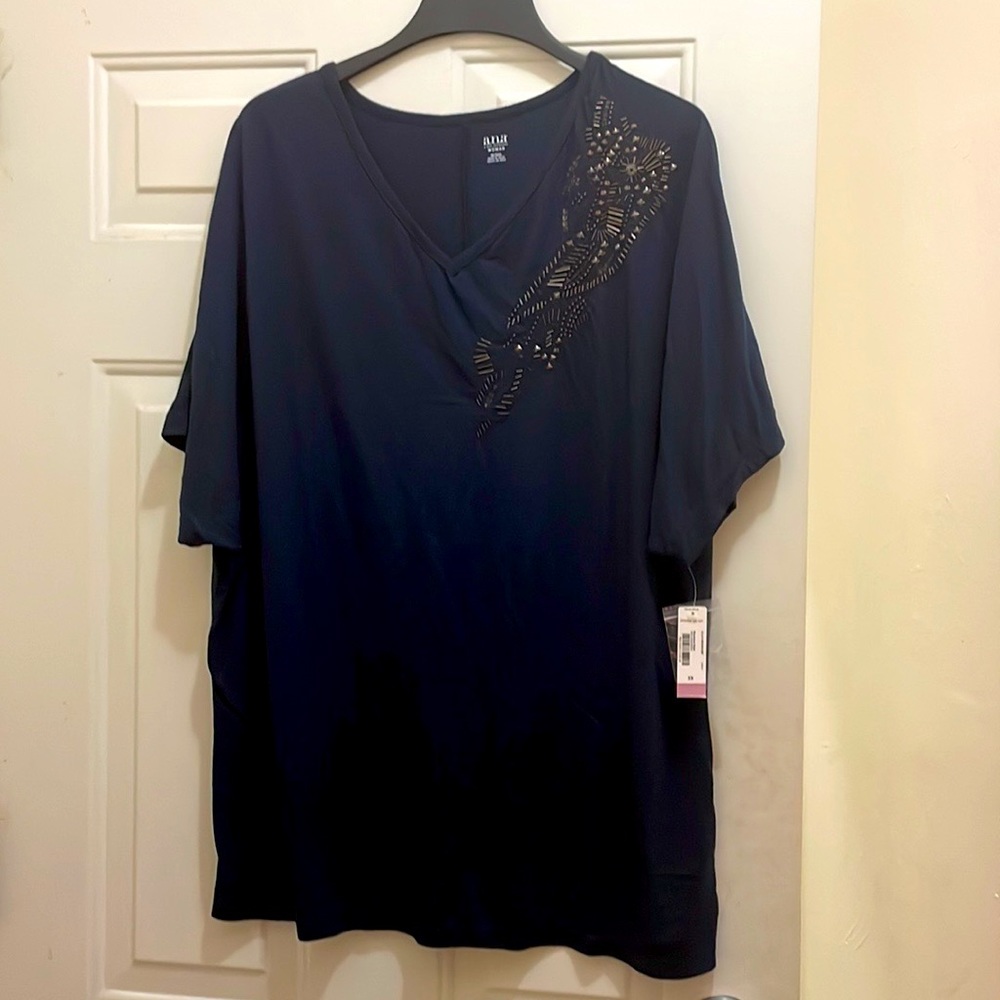 A.N.A ,NWTbeautiful cotton blend moonless night black embroidered top.